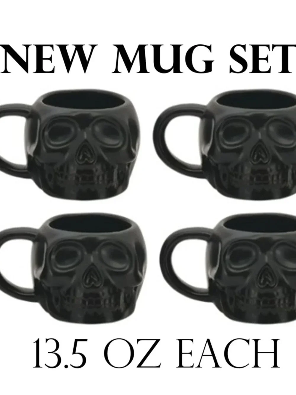 NEW Skull Mug Set of 4 Stackable Mugs Dia De Los Muertos Skulls Halloween Stonew